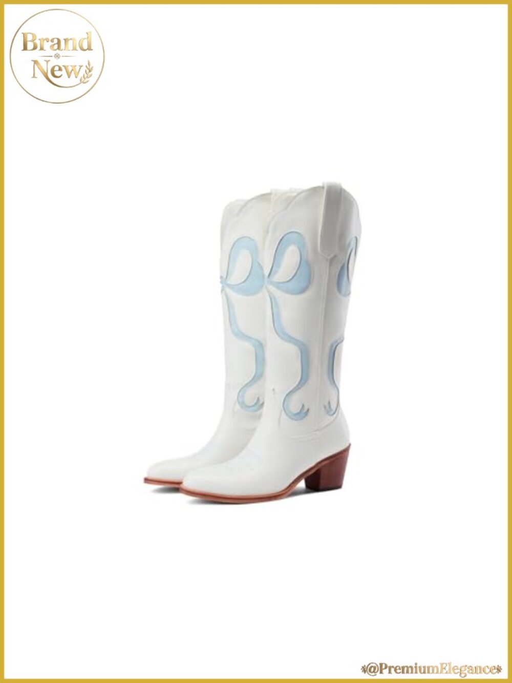 Women's Knee High Cowboy Boots Almond Round Toe Chunky Heel Embroidered Western